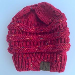 C.C Unisex Ribbed Knit Beanie Red Confetti
